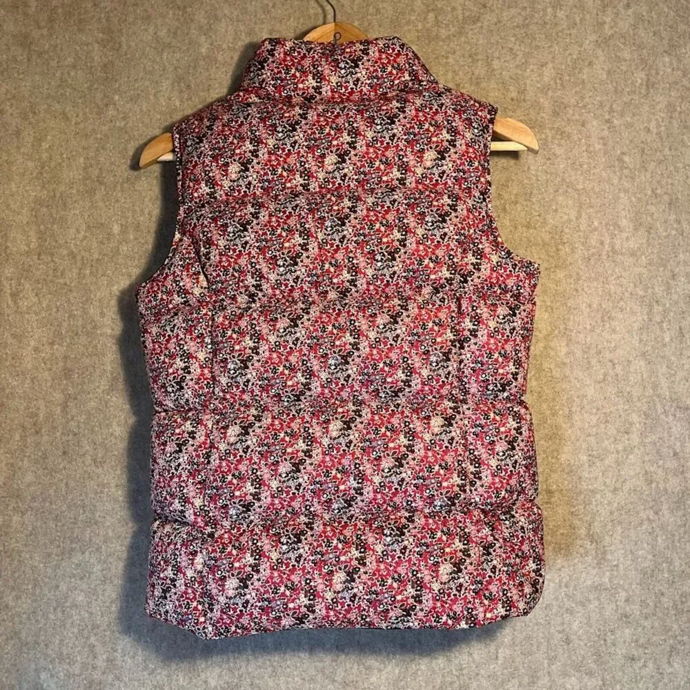 Lands' End Kids Red Floral Zip Down Puffer Vest Size‎ Medium